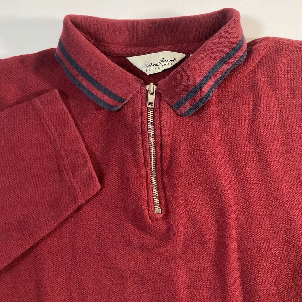 Vintage Eddie Bauer Sweater Medium Red 1/4 Zip Knit Fleece Western USA Y2K‎ 90s